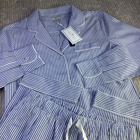Petite Plume Other - Petite Plume French Blue Seersucker Pajama Set Womens XS Striped Cotton NWT